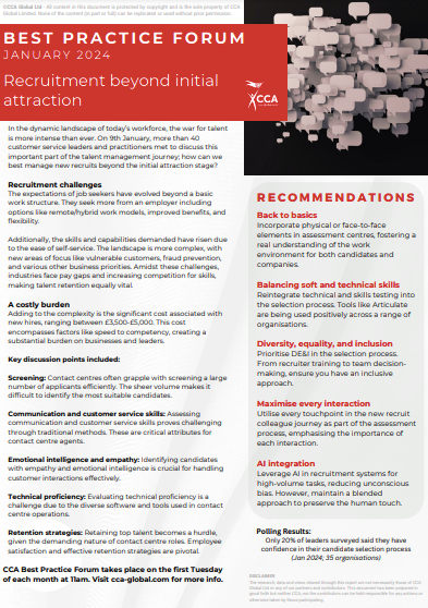 CCA | Best Practice Summary - New recruit selection beyond the 